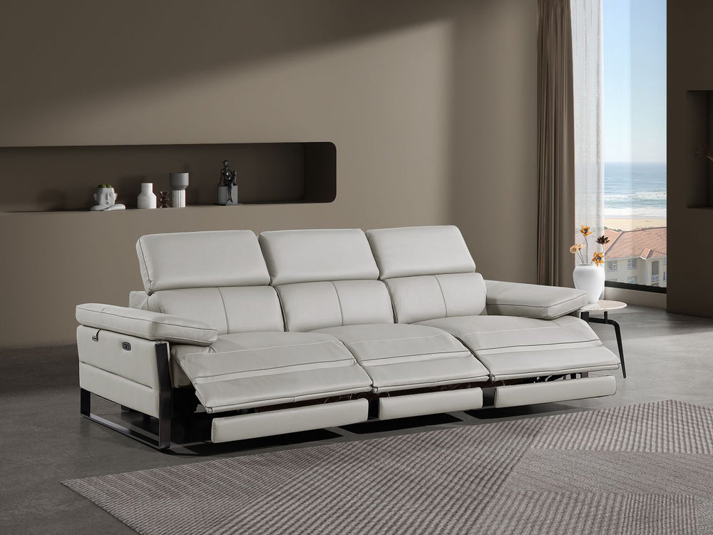 DivanItalia 1246 Modular Power Triple Reclining Sofa with Power Reclining Headrests – Top Grain Italian Leather - Light Gray