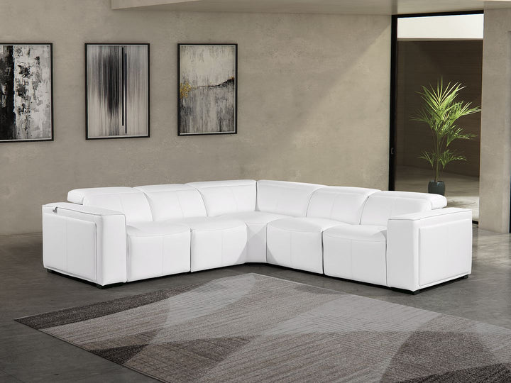 DivanItalia 1224 5-Piece L-Shaped Sectional Sofa in Top Grain Italian Leather with 3 Power Recliners &amp; Power Headrests - White