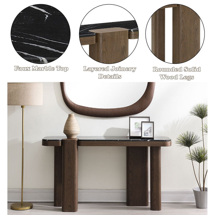 Dana - Console Table - Faux Marble Top, Black & Dark Walnut