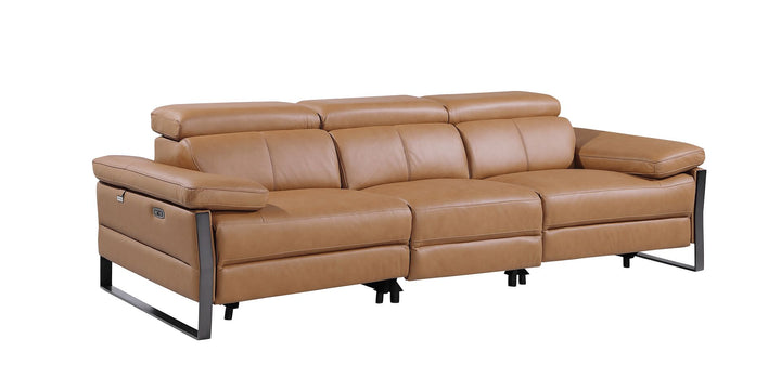 DivanItalia 1246 Modular Power Triple Reclining Sofa and Console Loveseat Set with Power Headrests – Top Grain Italian Leather - Cognac