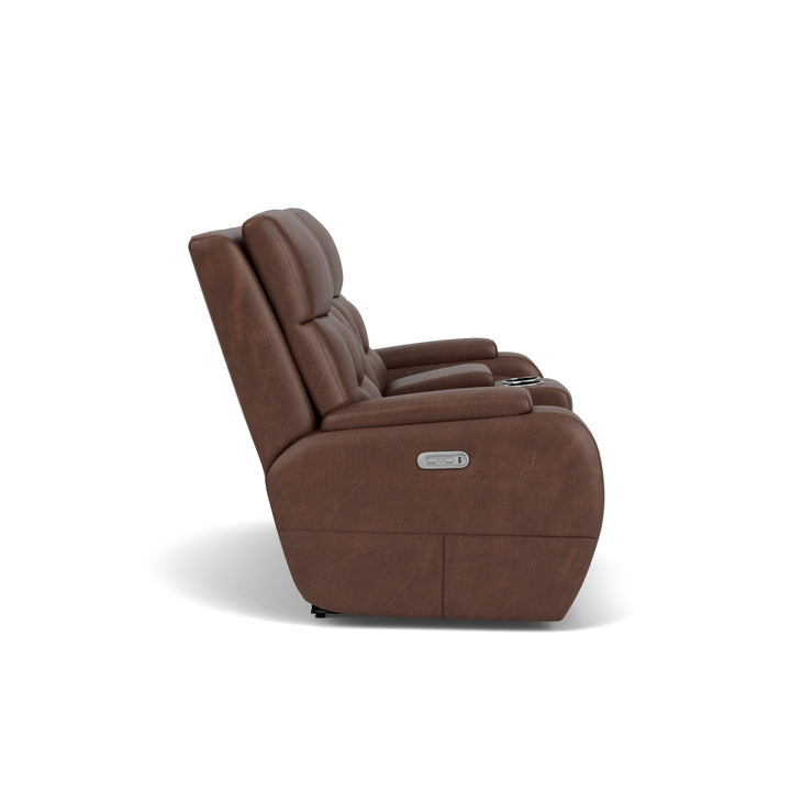 Strait Leather Power Reclining Loveseat with Console &amp; Power Headrests