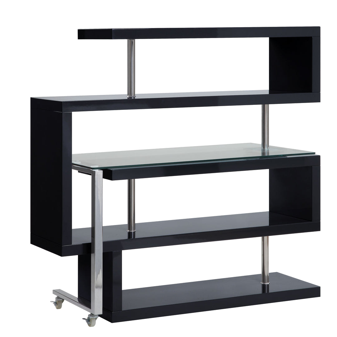 Buck II - Writing Desk With Bookshelf - Clear Glass, Chrome & Black High Gloss