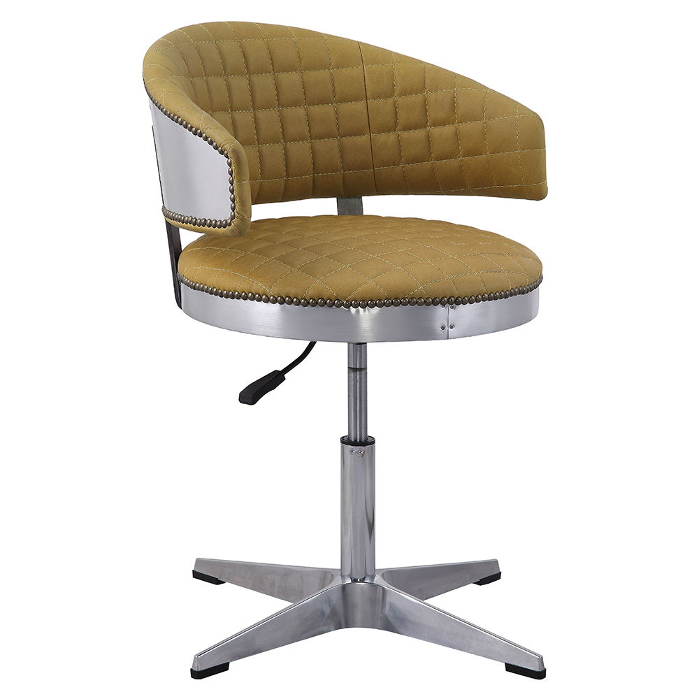 Brancaster - Adjustable Stool With Swivel - Turmeric Top Grain Leather & Chrome