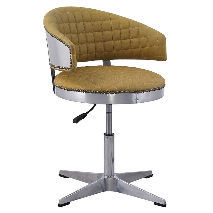 Brancaster - Adjustable Stool With Swivel - Turmeric Top Grain Leather & Chrome