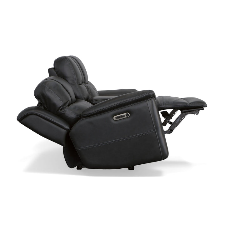 Crew Leather Power Reclining Loveseat with Console, Power Headrests &amp; Lumbar in Raven