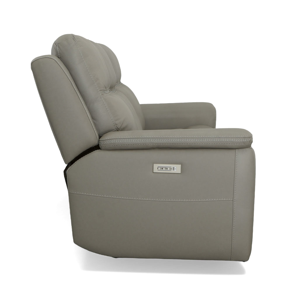 Sawyer Leather Power Reclining Sofa with Power Headrests & Lumbar in Grey