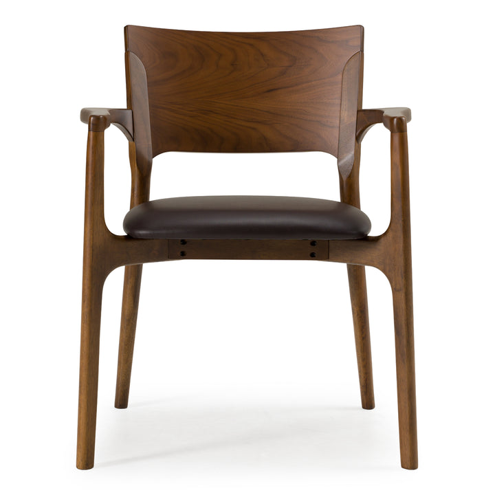 Edelman - Mid-Century Modern Brown Leatherette + Walnut Dining Chair