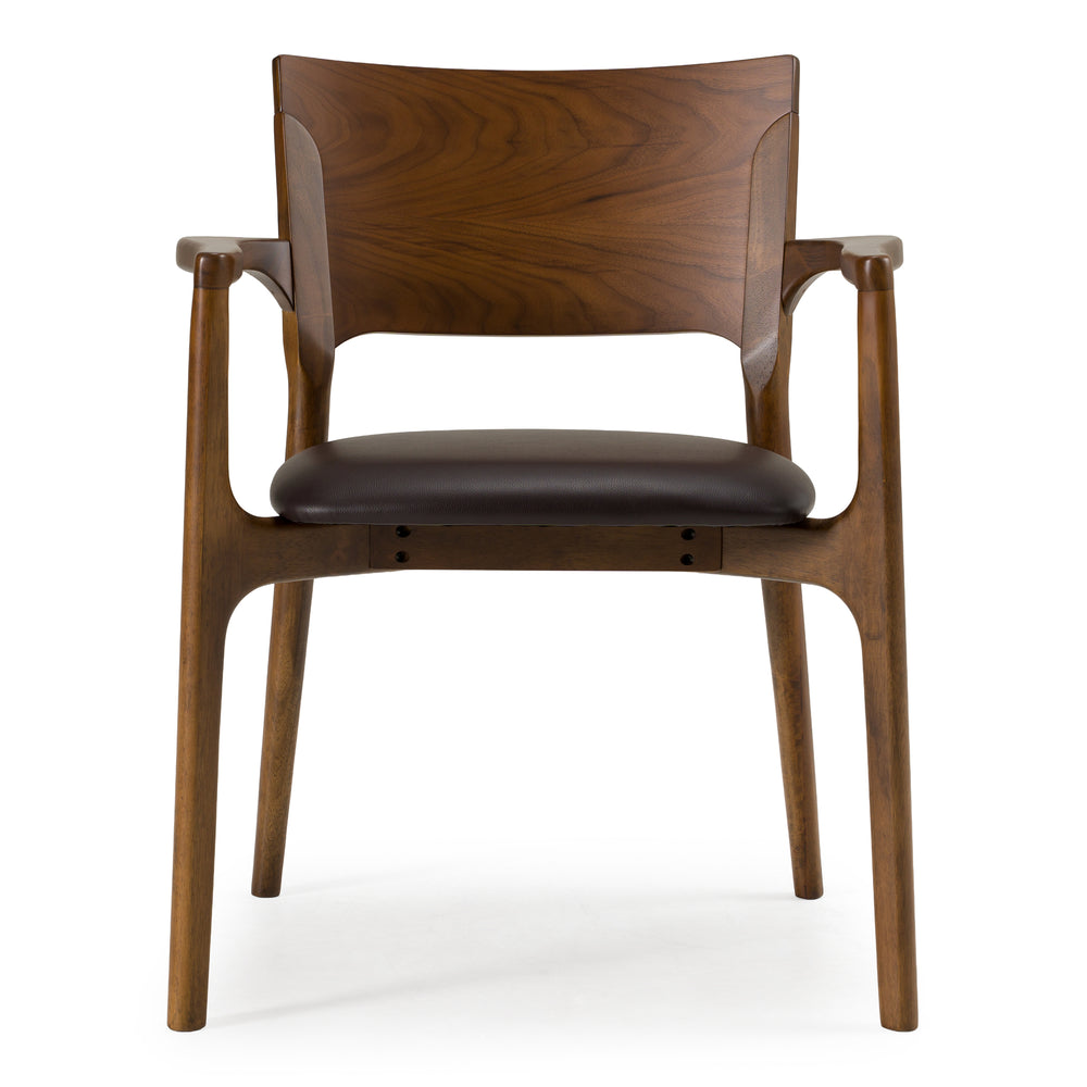 Edelman - Mid-Century Modern Brown Leatherette + Walnut Dining Chair - View 2