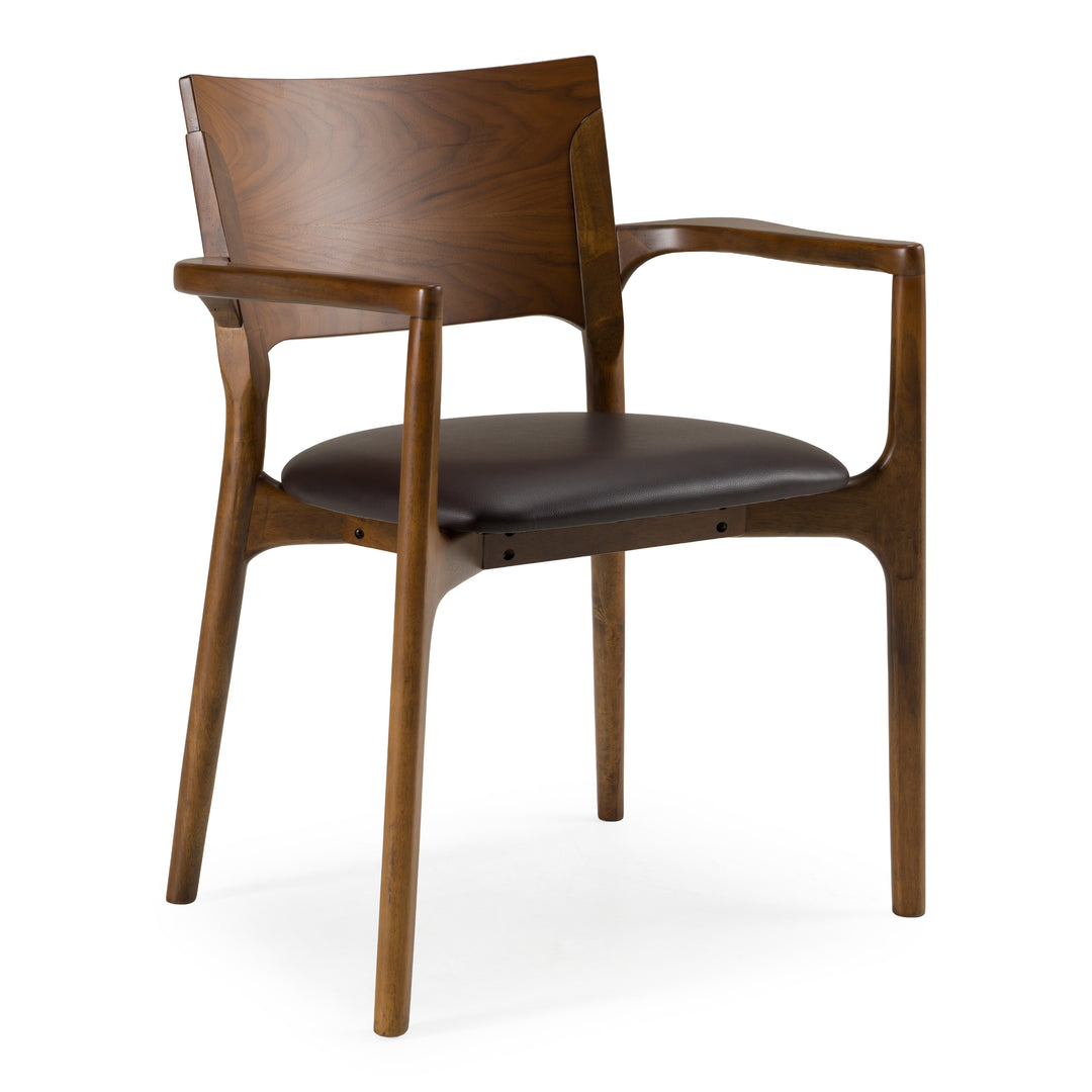 Edelman - Mid-Century Modern Brown Leatherette + Walnut Dining Chair