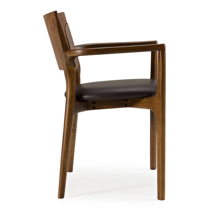 Edelman - Mid-Century Modern Brown Leatherette + Walnut Dining Chair