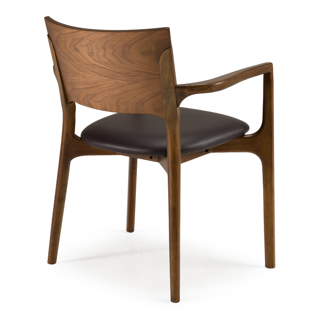 Edelman - Mid-Century Modern Brown Leatherette + Walnut Dining Chair