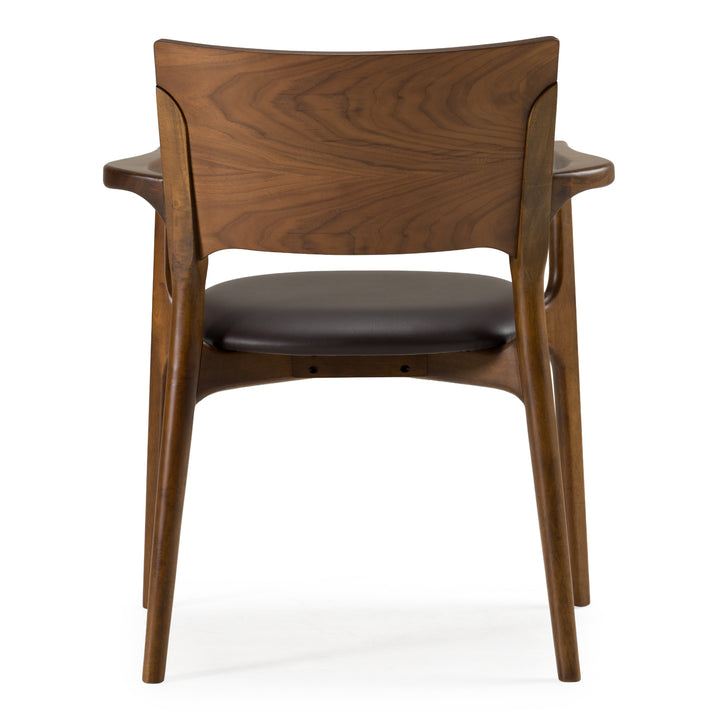 Edelman  Mid-Century Modern Brown Leatherette + Walnut Dining Chair