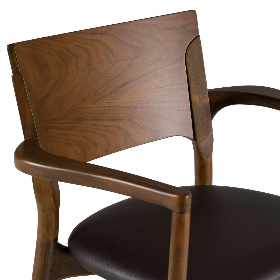 Edelman  Mid-Century Modern Brown Leatherette + Walnut Dining Chair