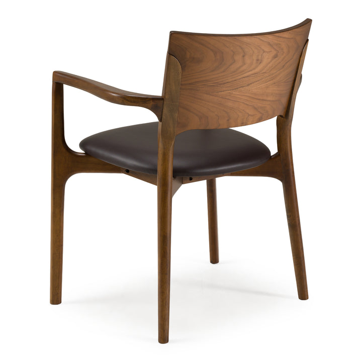 Edelman - Mid-Century Modern Brown Leatherette + Walnut Dining Chair