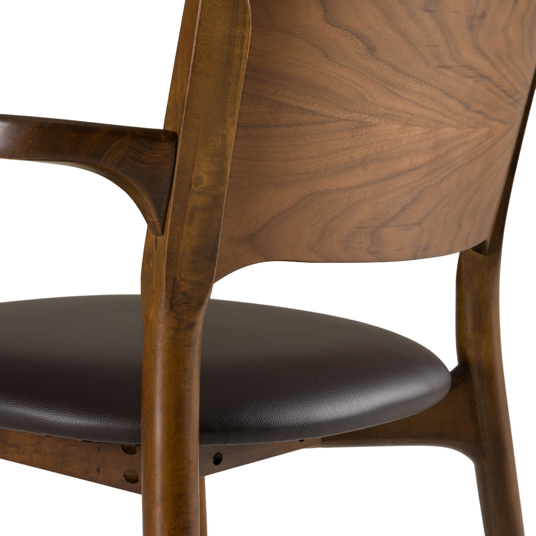 Edelman  Mid-Century Modern Brown Leatherette + Walnut Dining Chair