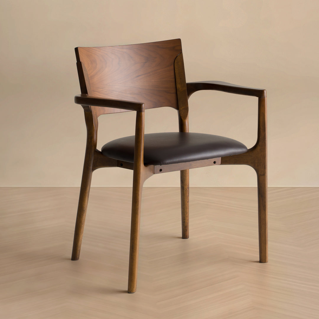 Edelman  Mid-Century Modern Brown Leatherette + Walnut Dining Chair