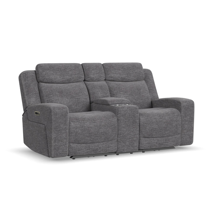 Ridge Fabric Power Reclining Loveseat with Console and Power Headrests in Granite