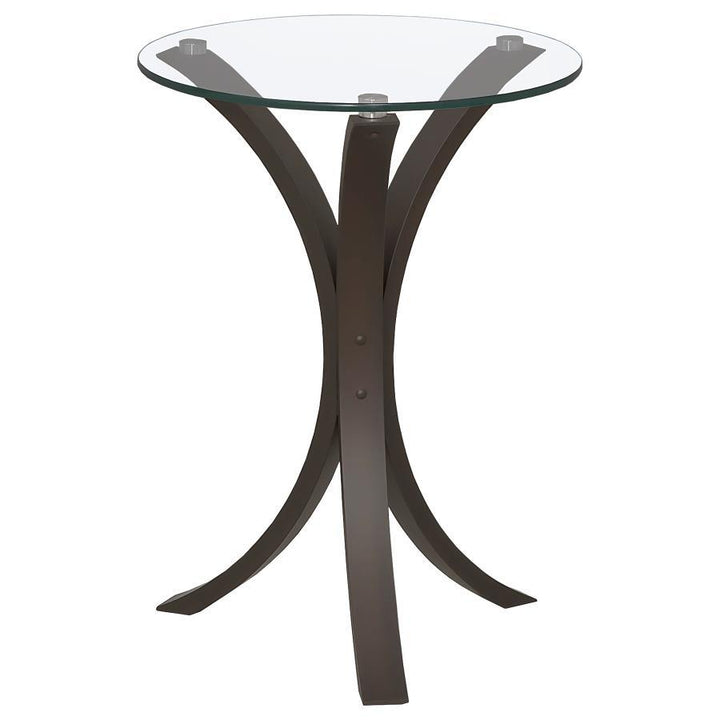Edgar - Round Glass Top Accent Side Table - Cappuccino Side Table modern furniture Contempo Furniture