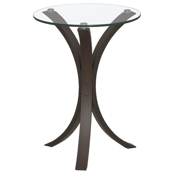 Edgar - Round Glass Top Accent Side Table - Cappuccino Side Table modern furniture Contempo Furniture