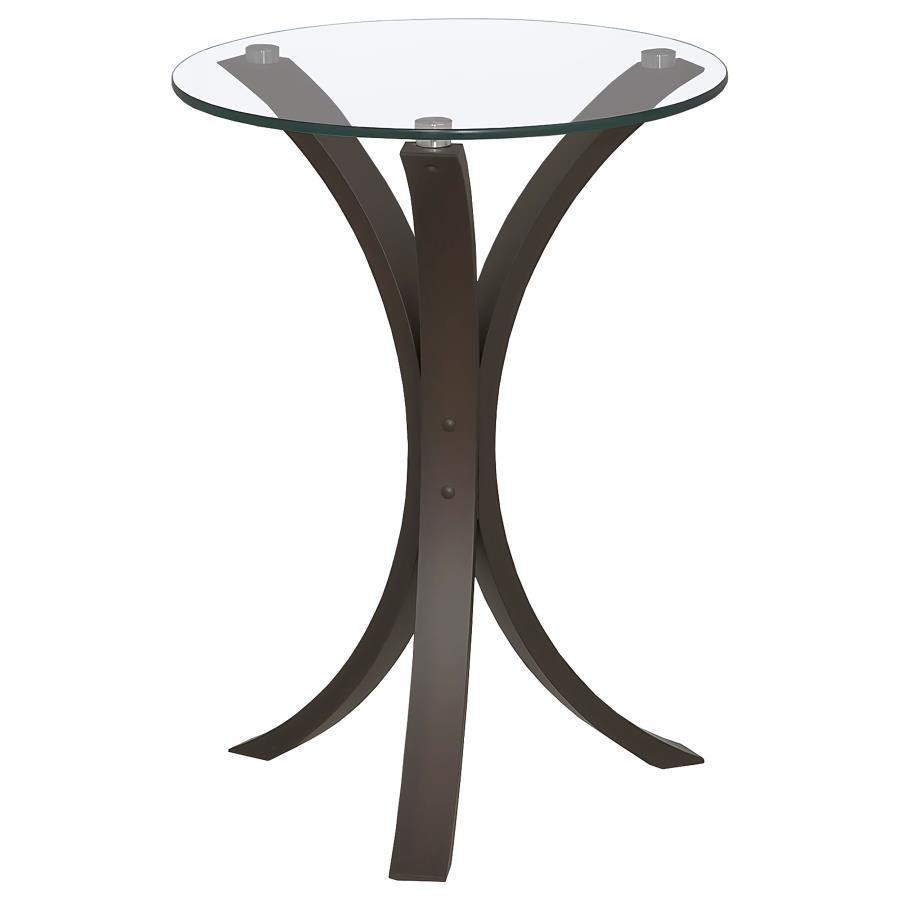 Edgar - Round Glass Top Accent Side Table - Cappuccino Side Table modern furniture Contempo Furniture