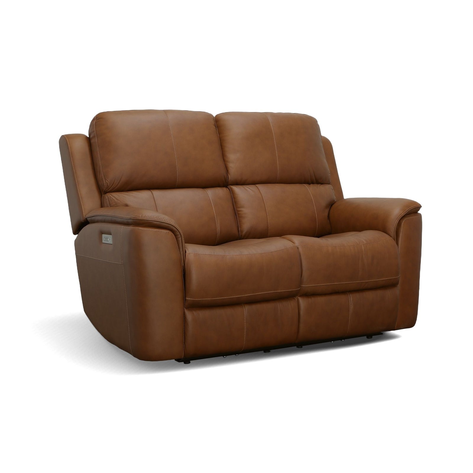 Flexsteel Henry Caramel Leather Power Reclining Loveseat with Headrest & Lumbar