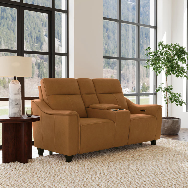 Walter Power Reclining Loveseat With Console &amp; Power Headrests Honey