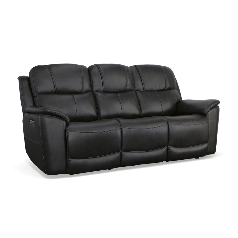 Crew Leather Power Reclining Sofa with Power Headrests & Lumbar in Raven