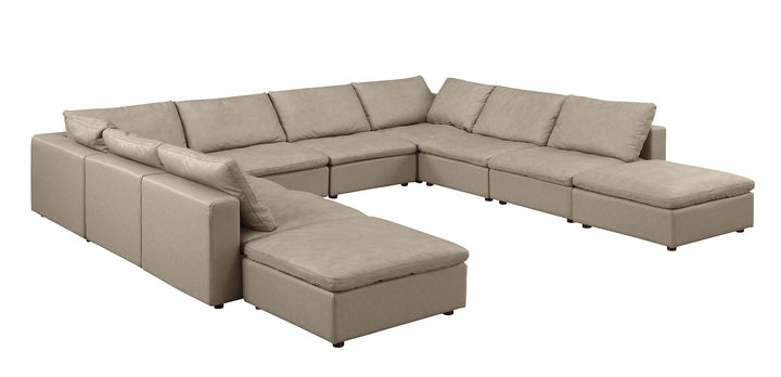 DivanItalia 1100 10-Piece U-Shaped Sectional with Chaise in Top-Grain Italian Leather - Beige