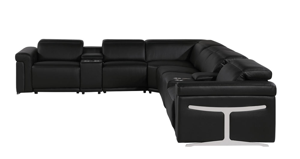 DivanItalia 1126 8-Piece L-Shaped Sectional Sofa in Top Grain Italian Leather with 4 Power Recliners & Power Headrests - Black