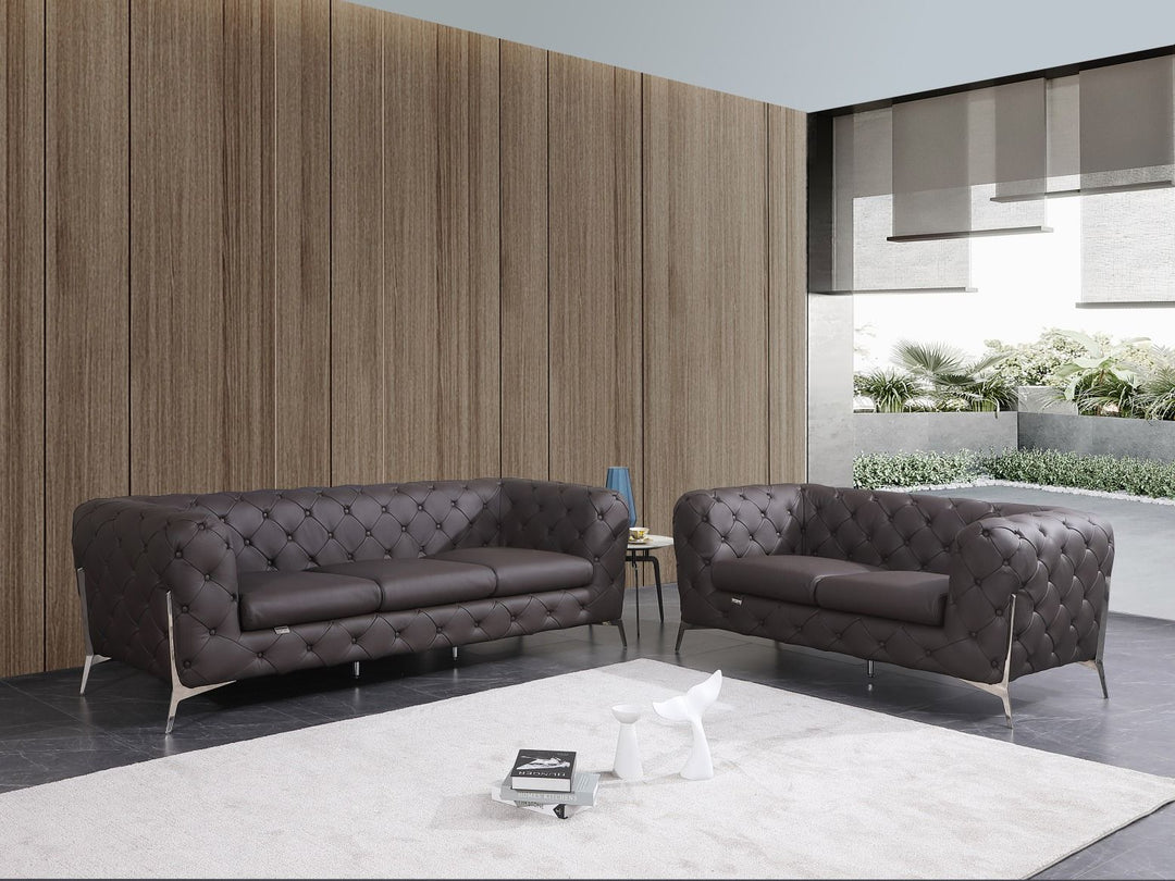 Global United Furniture DivanItalia 970 Italian Leather Brown Sofa and Loveseat