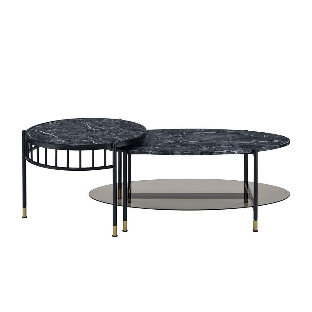 ACME Furniture Silas Nesting Coffee Table Set Faux Marble Top & Black