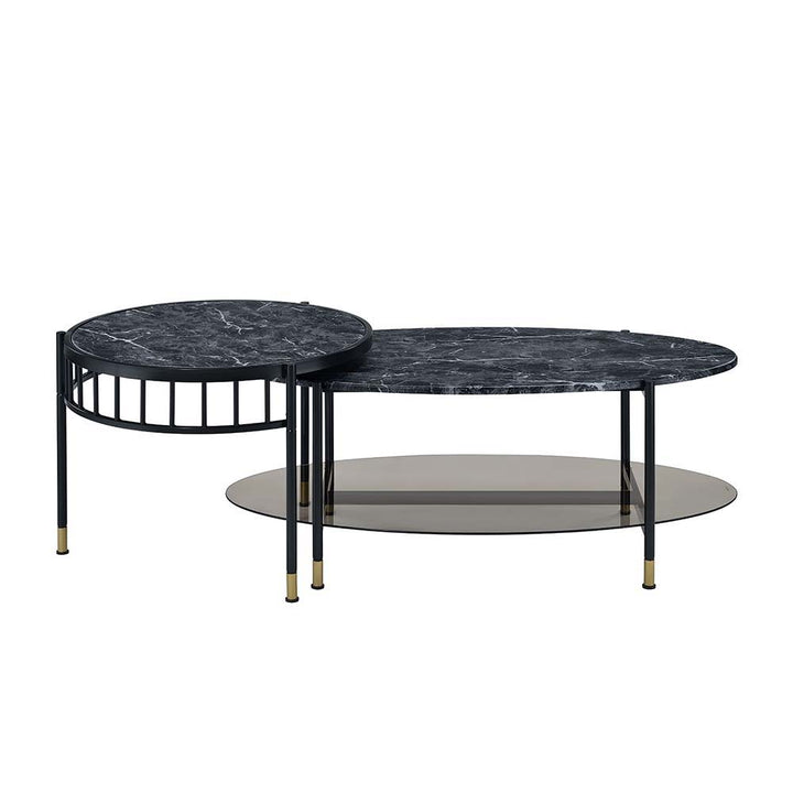 ACME Furniture Silas Nesting Coffee Table Set Faux Marble Top & Black