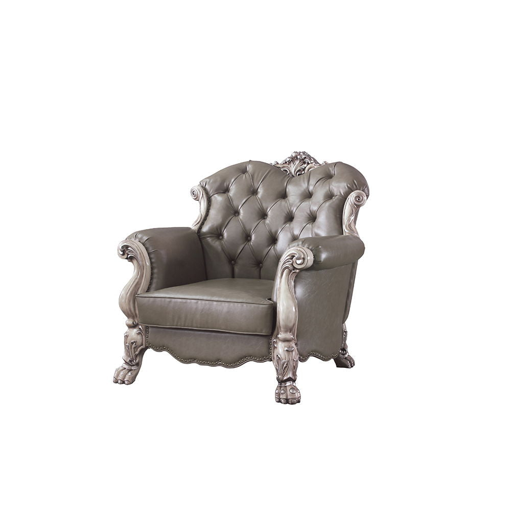 Dresden - Synthetic Leather Chair With Pillow - Vintage Bone White