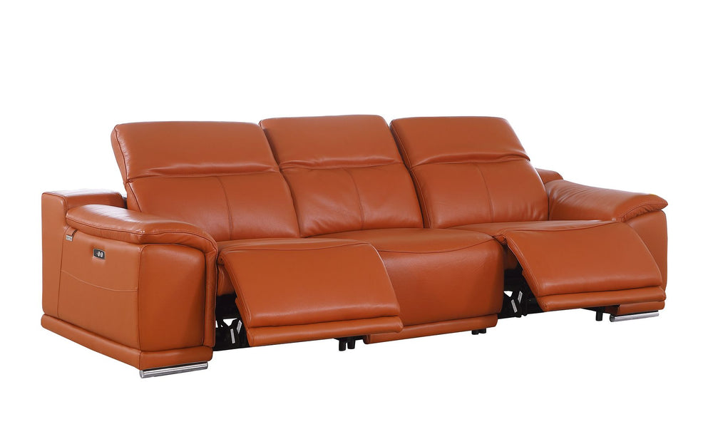 DivanItalia 9762 3-Piece Modular Power Reclining Sofa with 2 Power Recliners in Top Grain Italian Leather - Camel
