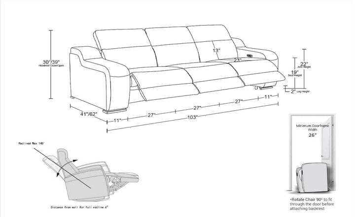 DivanItalia Beige 3-Piece Modular Power Reclining Sofa in Top Grain Italian Leather with 3 Power Recliners &amp; Power Headrests