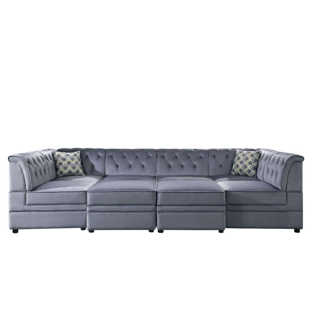 Bois II - Modular Armless Chair - Gray Velvet