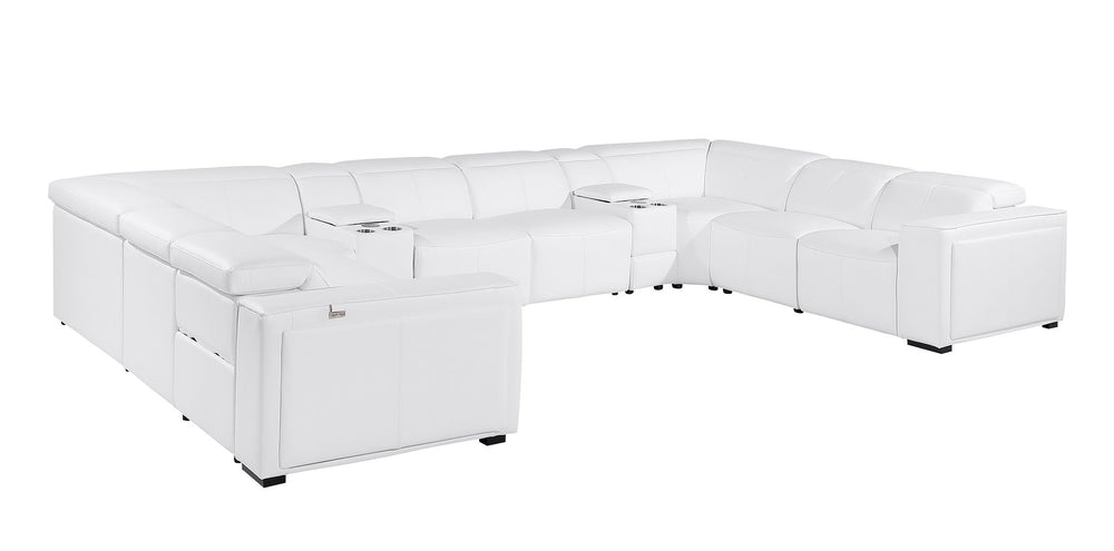 DivanItalia 1224 10-Piece U-Shaped Sectional Sofa in Top Grain Italian Leather with 4 Power Recliners & Power Headrests - White