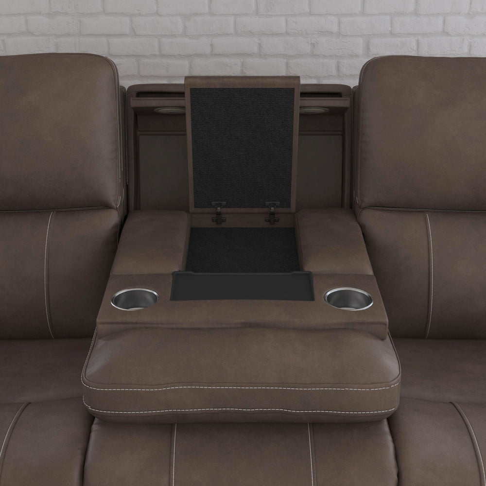 Carter Fabric Power Reclining Sofa with Console & Power Headrests & Lumbar in Cappuccino