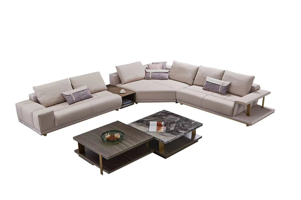 EK-LY1003L Pinkish Gray Top Grain Genuine Leather Sectional Sofa Set - Left Sitting