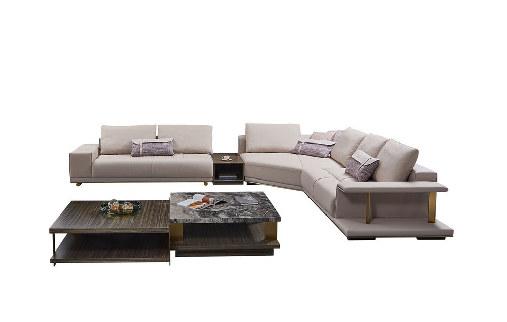 EK-LY1003L Pinkish Gray Top Grain Genuine Leather Sectional Sofa Set - Left Sitting