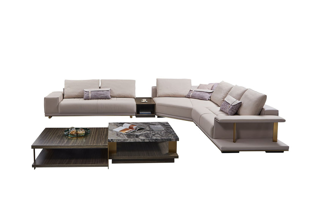 EK-LY1003L Pinkish Gray Top Grain Genuine Leather Sectional Sofa Set - Left Sitting