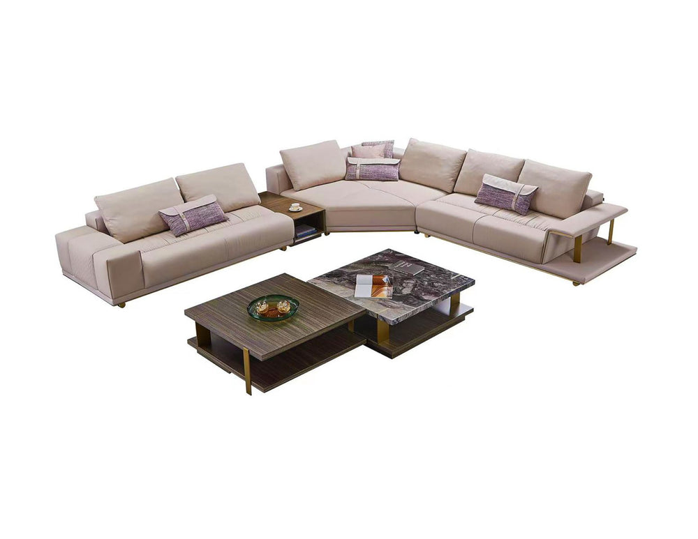 EK-LY1003L Pinkish Gray Top Grain Genuine Leather Sectional Sofa Set - Left Sitting