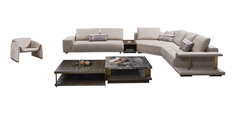 EK-LY1003L Pinkish Gray Top Grain Genuine Leather Sectional Sofa Set - Left Sitting