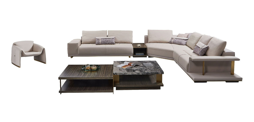 EK-LY1003L Pinkish Gray Top Grain Genuine Leather Sectional Sofa Set - Left Sitting
