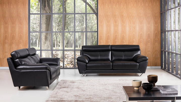 American Eagle Furniture - EK078 Modern Black Italian Full Leather Sofa