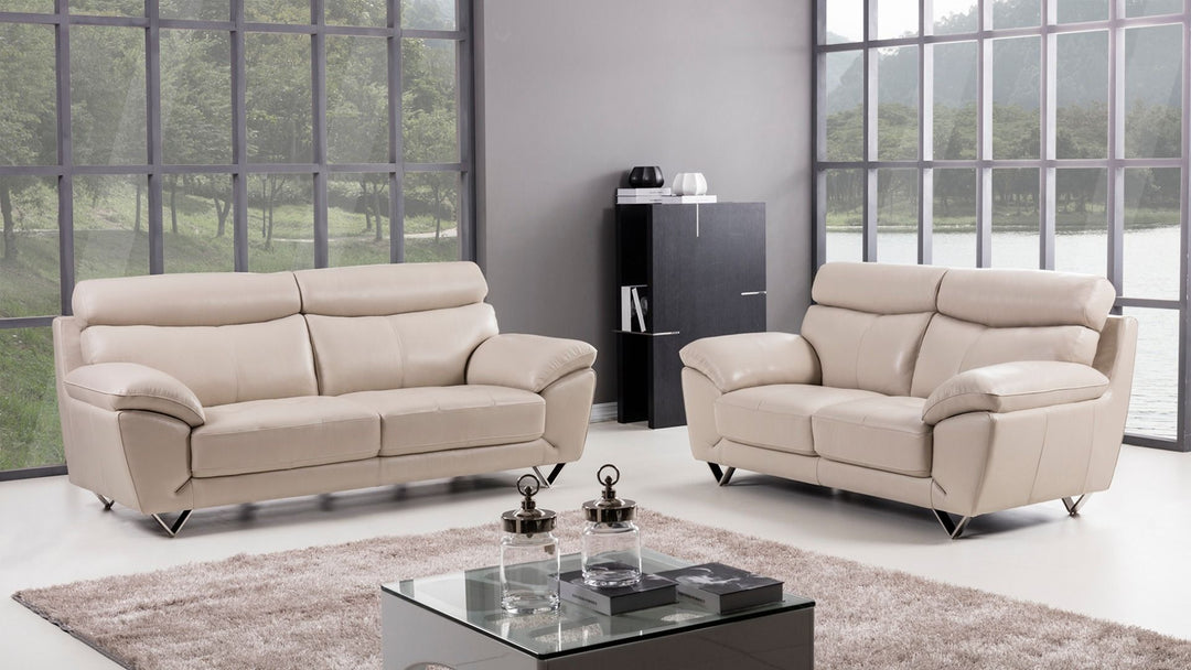 EK078 Light Gray Italian Full Leather Sofa