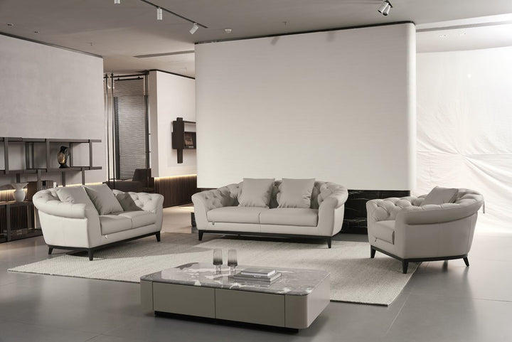 EK093 Light Gray Italian Leather Sofa Leather Sofa modern furniture Contempo Furniture
