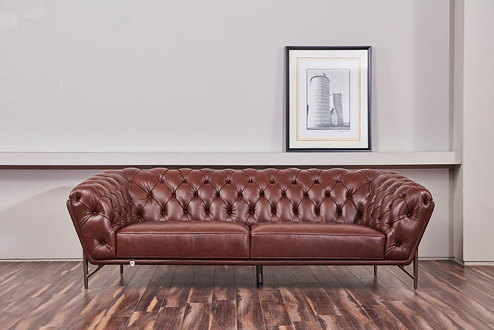American Eagle Furniture - EK8009 Contemporary Brown Italian Full Leather Sofa | Contempo Furniture San Jose
