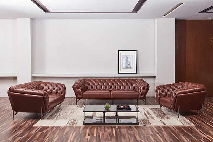 EK8009 Brown Italian Full Leather Sofa Leather Sofa modern furniture Contempo Furniture