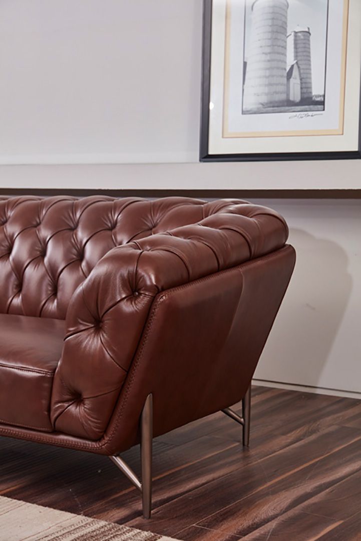 EK8009 Brown Italian Full Leather Sofa Leather Sofa modern furniture Contempo Furniture